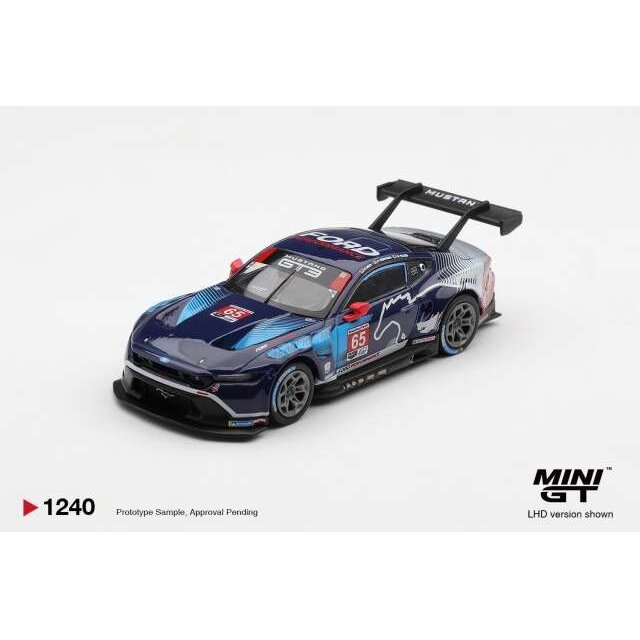 PRE-ORD3R MINI GT Modeliukas 1/64 2025 Ford Mustang GT3 #65 Ford Multimatic Motorsports Daytona 24 hrs Winner, various