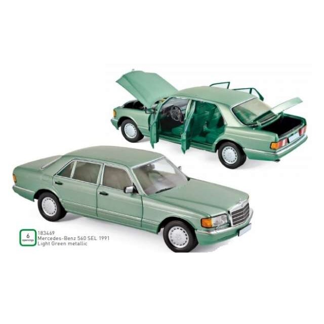 NOREV Modeliukas 1/18 1991 Mercedes-Benz 560 SEL, light green metallic NOREV Modeliukas 1/18 1991 Mercedes-Benz 560 SEL, light green metallic
