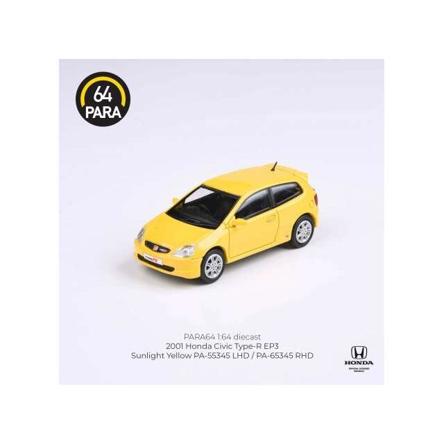 PRE-ORD3R Para64 Modeliukas 1/64 2001 Honda Civic Type R EP3, yellow left hand drive (cars in a deluxe Acrylic window box) PRE-ORD3R Para64 Modeliukas 1/64 2001 Honda Civic Type R EP3, yellow left hand drive (cars in a deluxe Acrylic window box)