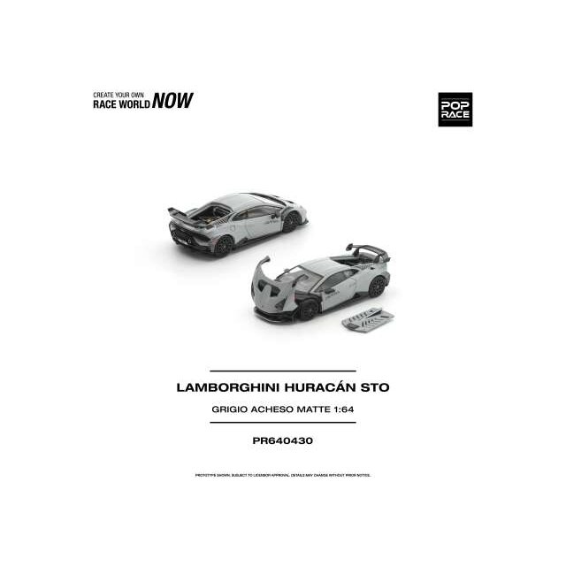 PRE-ORD3R Pop race Modeliukas 1/64 Lamborghini Huracan STO, grigio acheso matte