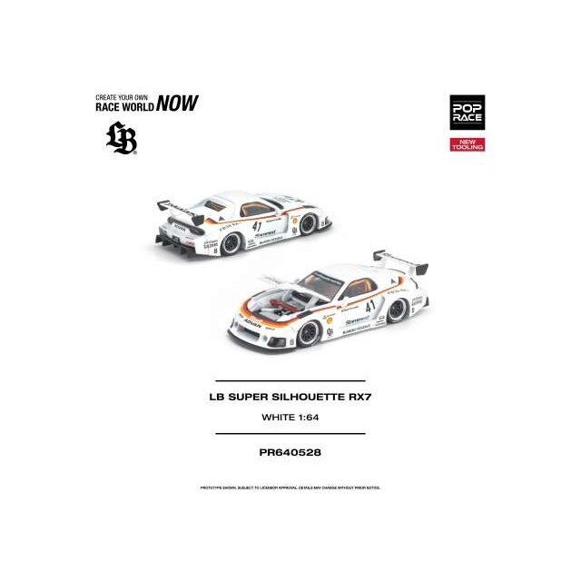 PRE-ORD3R Pop race Modeliukas 1/64 LB Super Silhouette RX7 (FD3S), white PRE-ORD3R Pop race Modeliukas 1/64 LB Super Silhouette RX7 (FD3S), white