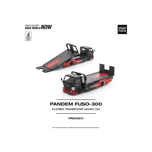 PRE-ORD3R Pop race Modeliukas 1/64 Pandem Fuso 300 Flatbed Transporter *Advan*, black/red