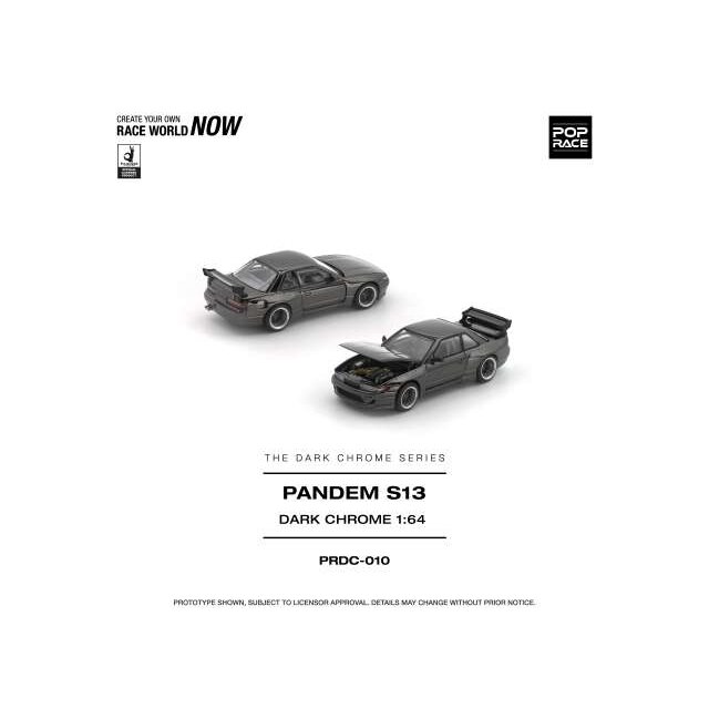 PRE-ORD3R Pop race Modeliukas 1/64 Pandem S13 *The Dark Chrome Series*, dark chrome
