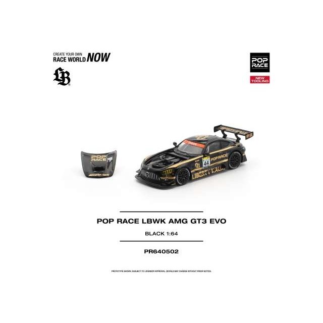 PRE-ORD3R Pop race Modeliukas 1/64 Pop Race LBWK AMG GT3 EVO, black/gold