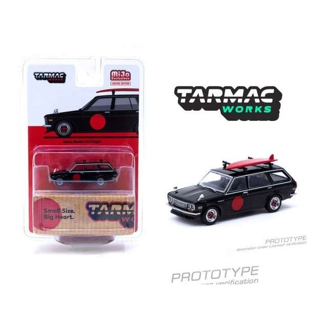 Tarmac Modeliukas 1/64 Datsun 510 Wagon with Surfboard, black/red Tarmac Modeliukas 1/64 Datsun 510 Wagon with Surfboard, black/red