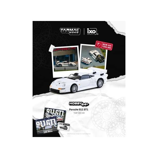 PRE-ORD3R Tarmac Modeliukas 1/64 Porsche 911 GT1, white PRE-ORD3R Tarmac Modeliukas 1/64 Porsche 911 GT1, white
