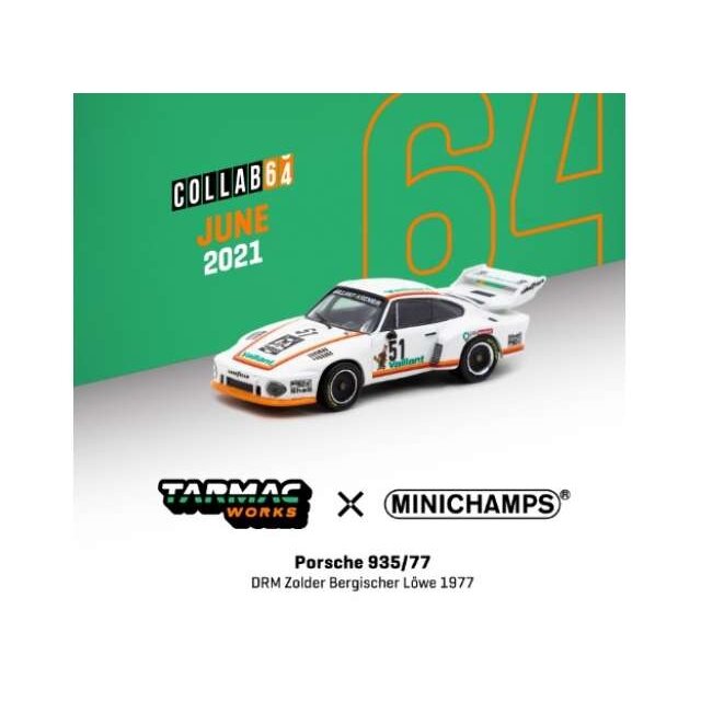 Tarmac Modeliukas 1/64 Porsche 935/77 #51 DRM Zolder Bergischer Lowe 1977, white/orange Tarmac Modeliukas 1/64 Porsche 935/77 #51 DRM Zolder Bergischer Lowe 1977, white/orange