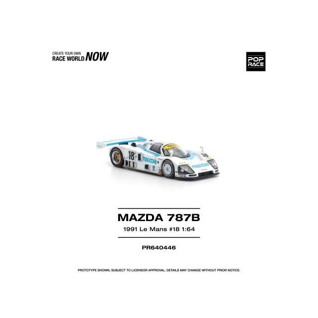 PRE-ORDER Pop Race Modeliukas 1/64 1991 Mazda 787B #18 LE Mans 24hrs, white/blue